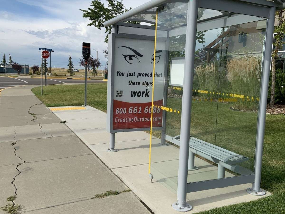 New bus shelter on a concrete pad